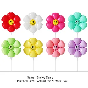 Daisy flower smile face balloons set in 8 colors with sticks for birthday decorations