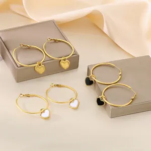 Creolen Mit Herzanhänger Edelstahl Gedrehtes Seil Großer Emaille Schmuck Für Frauen Mode Retro