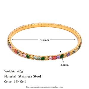 18K gold plated stainless steel elastic bracelet featuring colorful zircon stones