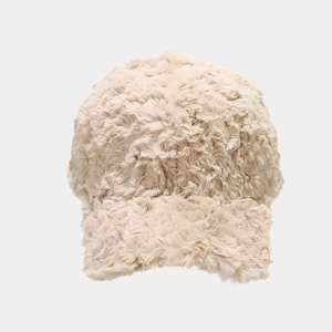 Winter plush baseball cap for women in beige faux fur, warm and stylish fluffy hat