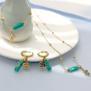 Snake Necklace Bracelet Earrings Stainless Steel Turquoise French Vintage Fashion Jewelry Accessories For Women