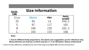 Tableau des tailles avec mesures de taille et longueur pour pantalon cargo large