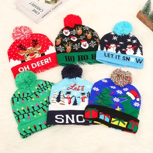 LED Christmas Knitted Hat Light Up Glowing Colorful Xmas Beanie With Pom Pom For Adults Kids Holiday Party Decoration