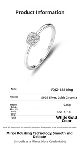 Detailed specifications table for S925 sterling silver ring with cubic zirconia