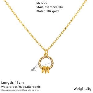 Detail of 18K gold plated stainless steel necklace with zircon heart pendant and specs