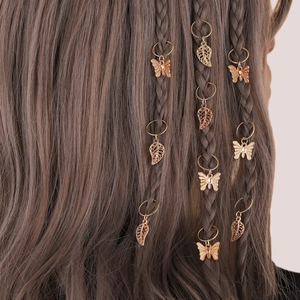 Braid Rings Hair Jewelry Alloy Metal Butterfly Leaf Pendants Open Hair Clips For Dreadlock Braiding DIY Styling Women Novelty