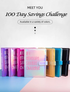 Variety of colorful laser-finish binders for the 100 envelope savings challenge