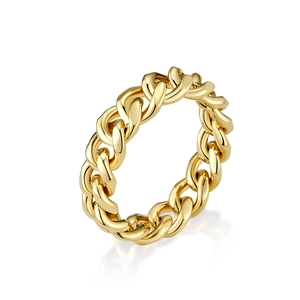 Minimalist gold Cuban link chain ring in polished stainless steel with elegant reflection