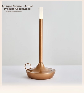 Detail of bronze Aladdin lamp style desk light showing metallic finish and circular handle
