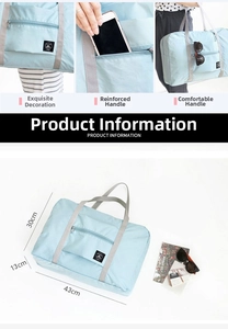 Macro detail of foldable travel bag showing blue waterproof fabric and reinforced grey handle