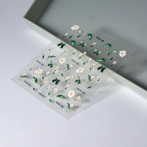 Calla lily nail stickers with green butterflies and 3D floral bow designs on FEB-621 sheet