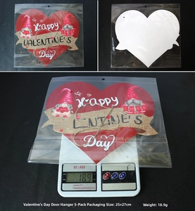 Detail view of Happy Valentine's Day heart door sign with gnomes and hanging rope