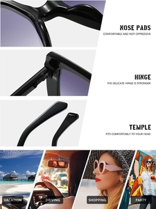 Detail view of square sunglasses featuring comfortable nose pads and durable hinges