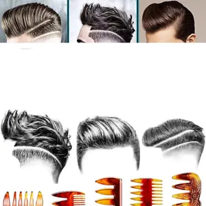 Professional 6-piece men's amber resin vintage hair comb set for retro oil slick styling