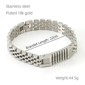 Detailed view of 22cm stainless steel watch-link bracelet with 44.5g weight and fold clasp