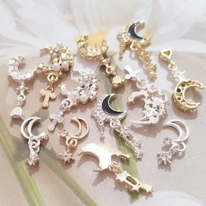 Golden and silver crescent moon and star alloy pendants for luxury DIY jewelry