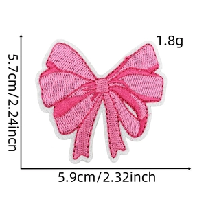 Pink bow embroidered iron-on patch for hair accessories and clothes with dimensions