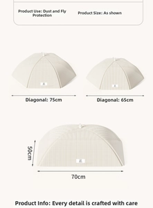 Collapsible mesh food cover sizes including 70x50cm rectangular and 75cm round dimensions