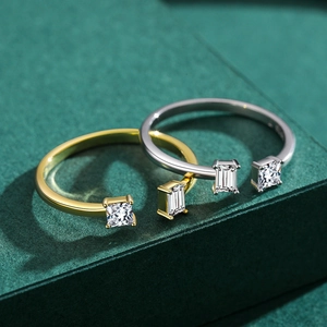 925 silver open rings in gold and silver finish with square cut cubic zirconia stones