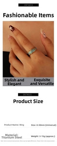 Close-up of 18k gold-plated titanium steel ring with blue enamel geometric pattern