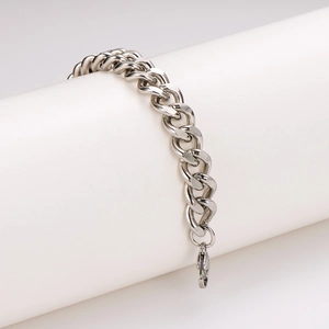 Polished silver stainless steel Cuban link bracelet for men with lobster clasp closure