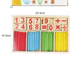 Wooden math learning box dimensions 22.5x14.5x3cm with colorful counting sticks