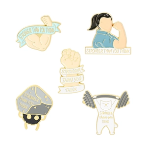 5pcs set of creative fitness enamel pins with stronger than you think slogan