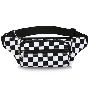 Sac Banane Motif Damier Tissu Nylon Grande Capacité Sangle Réglable Sac De Poitrine Homme Sport Décontracté