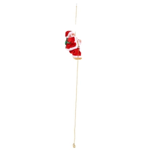 Climbing Santa Claus figurine on golden bead chain with red plush suit for Christmas decor