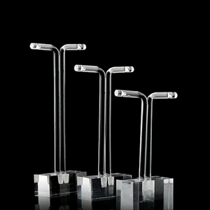 Three-piece acrylic T-shaped earring display stands with different heights and base
