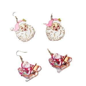 Boucles d'oreilles de Noël en acrylique, Père Noël et traîneau avec crochets dorés