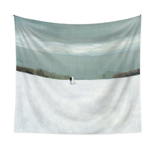 Detailed texture of bohemian winter snow scene tapestry with soft digital printing