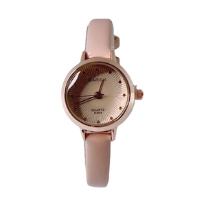 Vintage rectangular quartz watch with pink leather strap and rose gold textured dial