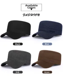 Detail view of flat top caps in four colors featuring side SPORT embroidery for men