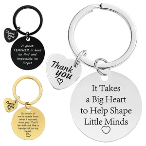 Stainless Steel Keychain Engraved Heart Round Pendants Teacher Appreciation Gift Motivational Thank You Message