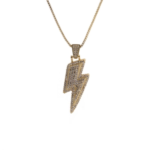 Golden Lightning Pendant Necklace Copper Zircon Inlaid Rainbow Tag Box Chain Fashion Jewelry For Women Elegant