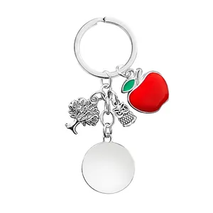 Teacher appreciation keychain with red apple, owl, and life tree charms, 17g zinc alloy