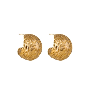 Elegant gold-tone hemispherical stud earrings with hammered ripple texture for women