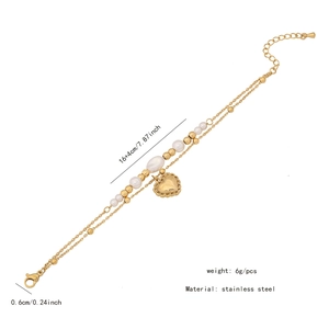 Bracelet double couche en acier inoxydable doré avec perles et pendentifs cœur papillon