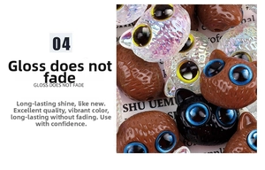 Macro detail of glossy 18mm acrylic cat beads for jewelry making in various colors