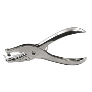 Portable silver metal single hole puncher with ergonomic non-slip handle for DIY binding