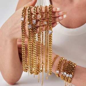 Vintage 18K Gold Plated Stainless Steel Cuban Link Necklace Heart Zircon Pendant Hypoallergenic Clavicle Chain Jewelry