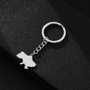 Macro shot of silver stainless steel Ukraine map pendant on a sleek keychain