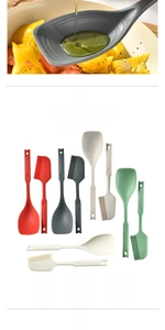 Close-up of heat-resistant silicone kitchen utensil set showing food-grade textures