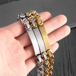 Polished titanium steel Byzantine chain bracelets for men in gold and silver finish