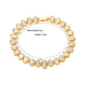 Gold oval cubic zirconia bracelet with 17cm chain length and minimalist luxury design