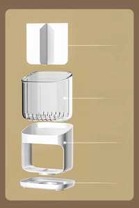 Exploded view of the kitchen organizer showing detachable drainage tray and divider