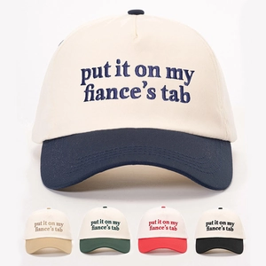 Baseball Cap Contrast Color Embroidered Put It On My Fiances Tab Curved Brim Adjustable Cotton Canvas Sun Hat Women Men