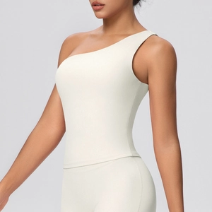 Detail showing high-elastic white fabric texture and seamless single shoulder design