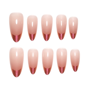 10pcs elegant almond press-on nails with nude pink base and metallic rose gold French tips
